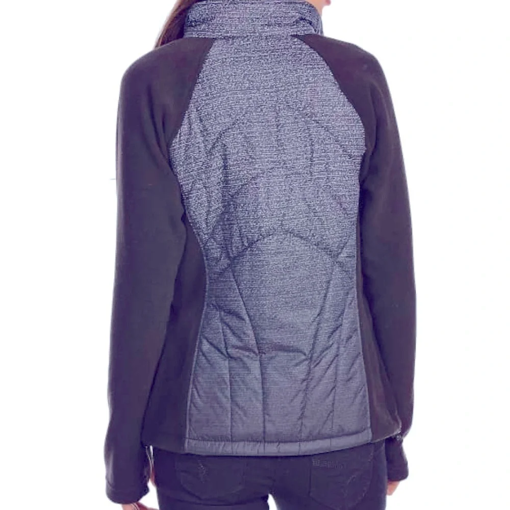 NEW BALANCE Fleece Jacket with Ombre Quilted Overlay, gray and burgundy